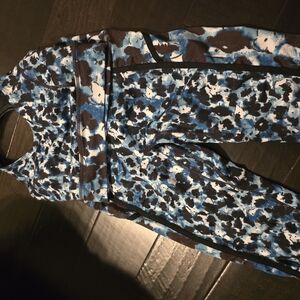 FP Movement Blue and Black Patterned Activewear Set- Top-XS Bottoms-S